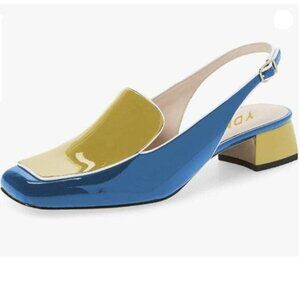 YDN Women Closed Square Toe Block Low Heels Slingback Formal Loafers Blue Yellow